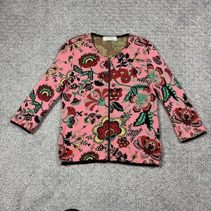 Aldomartins Sweater Womens Six Pink Floral Zipper Knit Cardigan Boho Artsy